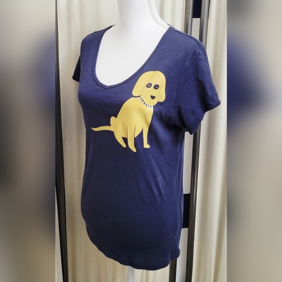 Bella Tops - Cute Navy Blue Dog Graphic T-Shirt w/Rhinestone Collar | Size XL